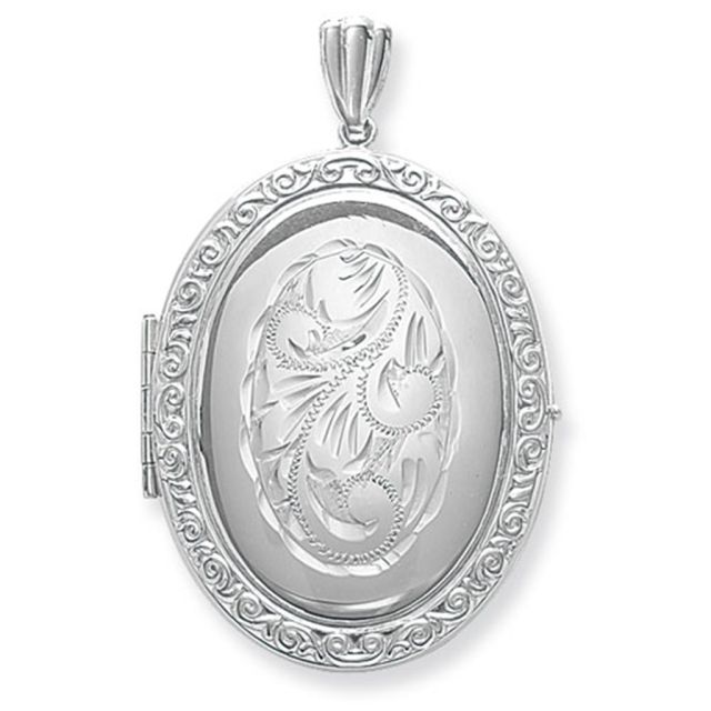 Buy Sterling Silver Full Engraved Family Oval Locket On A Snake Necklace by World of Jewellery