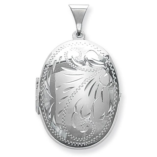 Buy Sterling Silver Small Full Engraved Oval Locket On A Snake Necklace by World of Jewellery