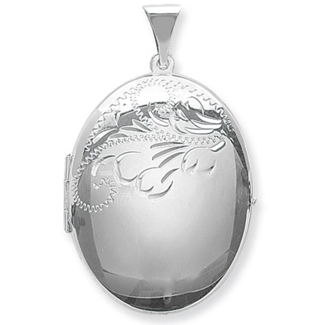 Buy Sterling Silver Large Half Engraved Oval Locket On A Snake Necklace by World of Jewellery