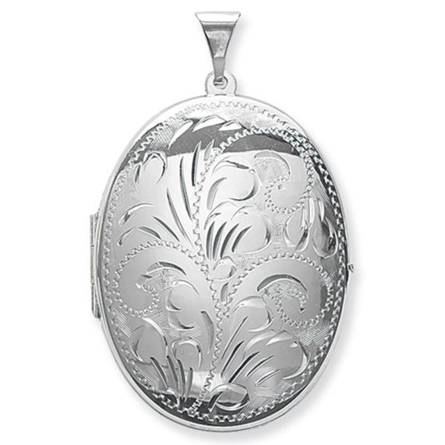 Buy Sterling Silver Large Full Engraved Oval Locket On A Snake Necklace by World of Jewellery