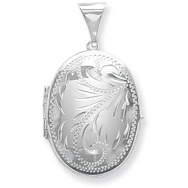 Buy Sterling Silver Large Full Engraved Family Oval Locket On A Snake Necklace by World of Jewellery