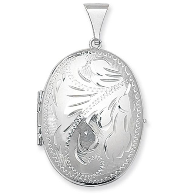 Buy Sterling Silver Engraved Oval Family Locket On A Snake Necklace by World of Jewellery