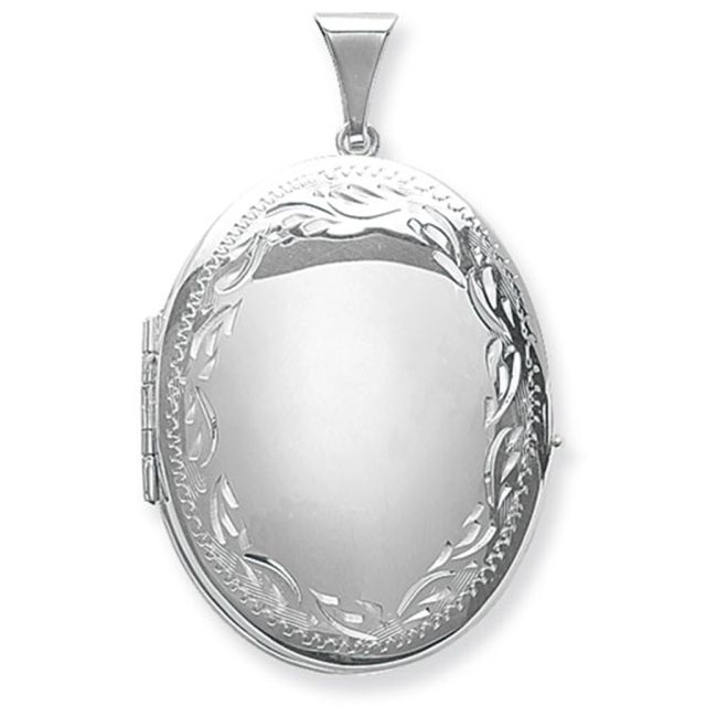 Buy Children's Sterling Silver Engraved Edge Oval Family Locket On A Curb Necklace by World of Jewellery