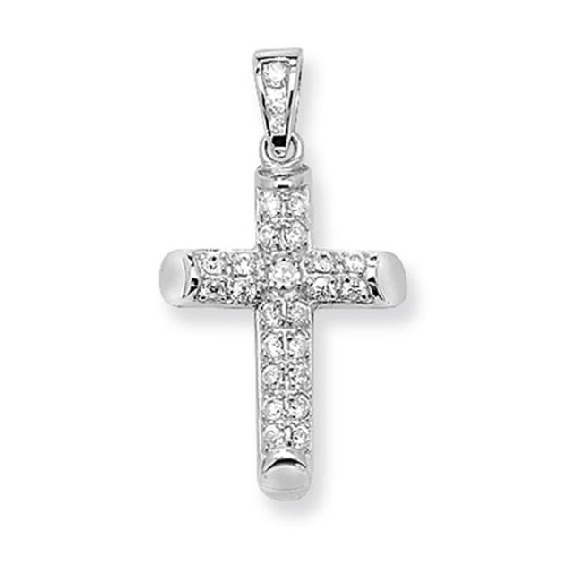 Buy Sterling Silver Small Cubic Zirconia Cross Pendant by World of Jewellery