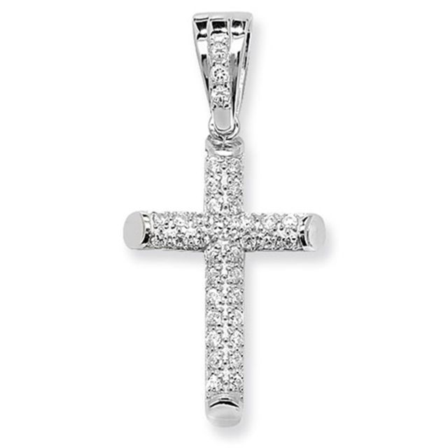 Buy Sterling Silver Medium Cubic Zirconia Cross Pendant by World of Jewellery