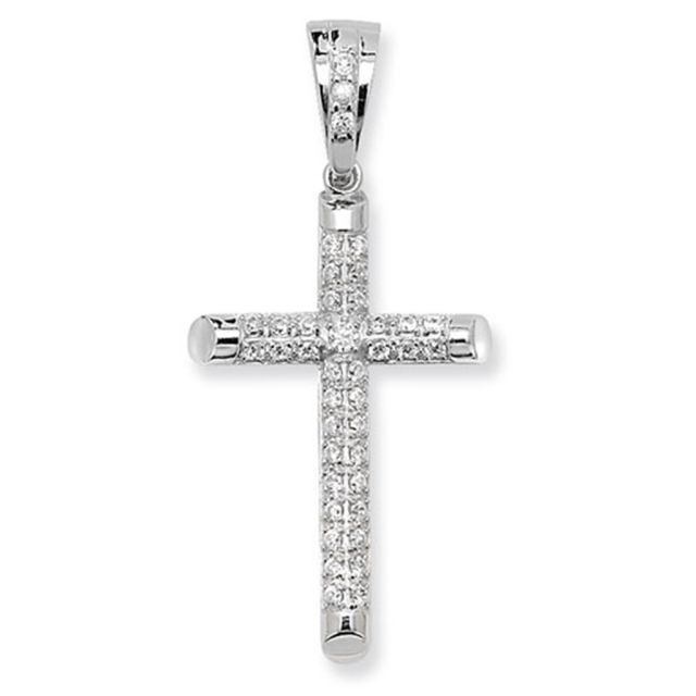 Buy Sterling Silver Large Cubic Zirconia Cross Pendant by World of Jewellery