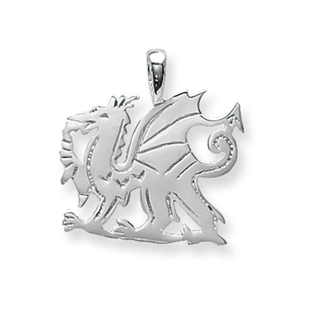 Buy Sterling Silver Medium Welsh Dragon Pendant by World of Jewellery