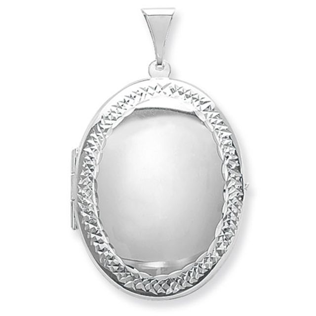 Buy Sterling Silver Large Engraved Edge Oval Locket On A Snake Necklace by World of Jewellery