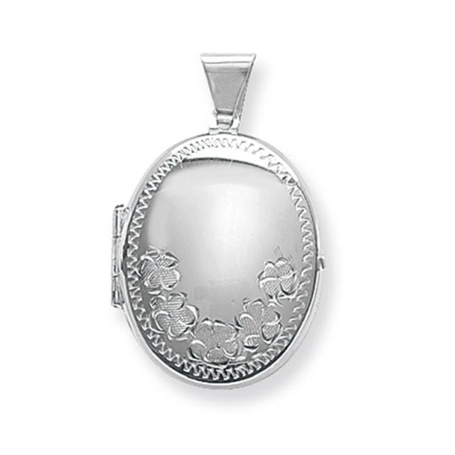 Buy Sterling Silver Flower Engraved Oval Locket by World of Jewellery