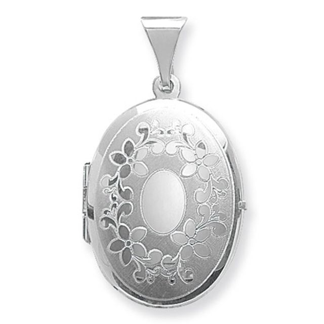 Buy Sterling Silver Flower Engraved Oval Locket by World of Jewellery