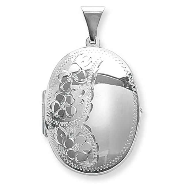 Buy Men's Sterling Silver Flower Engraved Oval Locket On A Black Leather Cord Necklace by World of Jewellery