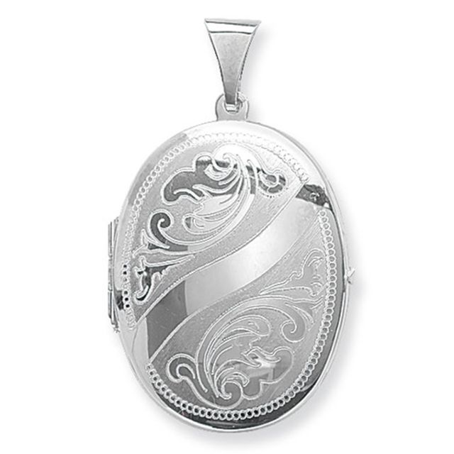 Buy Sterling Silver Small Engraved Oval Locket On A Snake Necklace by World of Jewellery