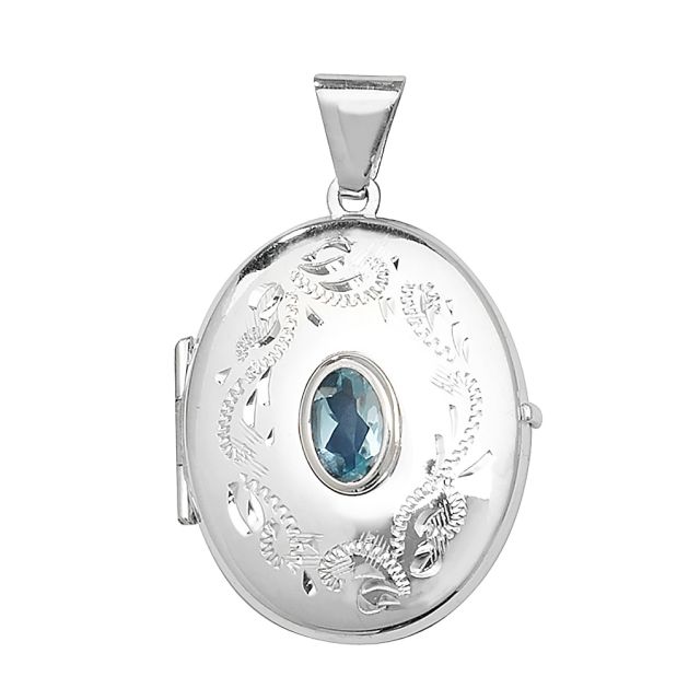 Buy Sterling Silver Blue Topaz Oval Locket by World of Jewellery