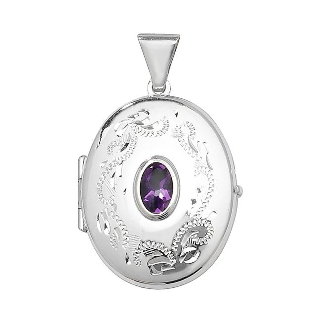 Buy Sterling Silver Amethyst Oval Locket by World of Jewellery