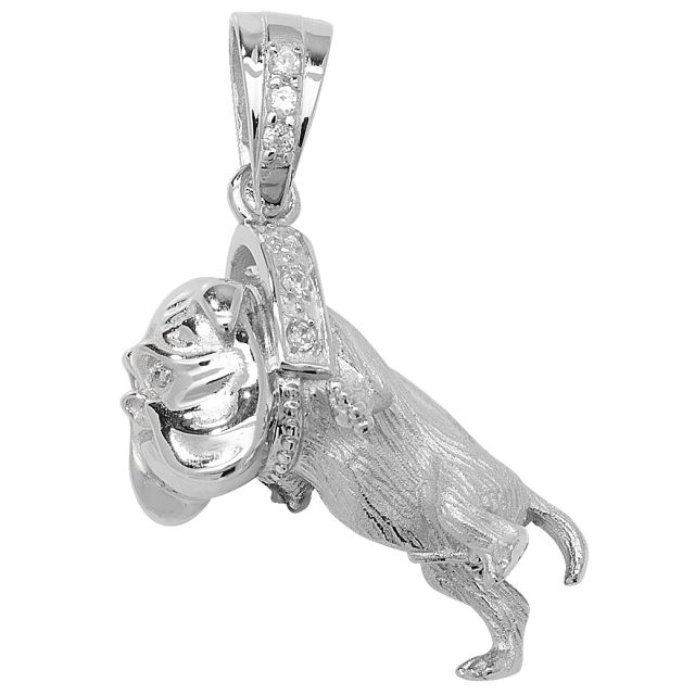 Buy Men's Sterling Silver Medium Bling Bulldog Pendant On A Black Leather Cord Necklace by World of Jewellery