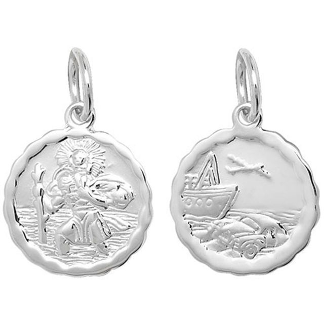 Buy Sterling Silver Small Waved Edge Double Sided St Christopher Pendant by World of Jewellery