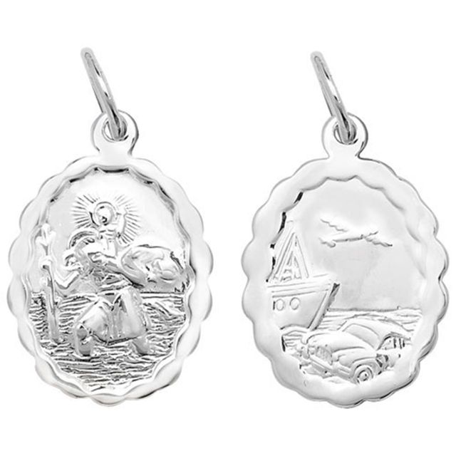 Buy Sterling Silver Small Oval Waved Edge Double Side St Christopher Pendant by World of Jewellery