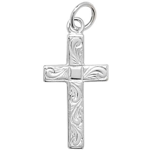 Buy Sterling Silver Small Engraved Flat Cross Pendant by World of Jewellery