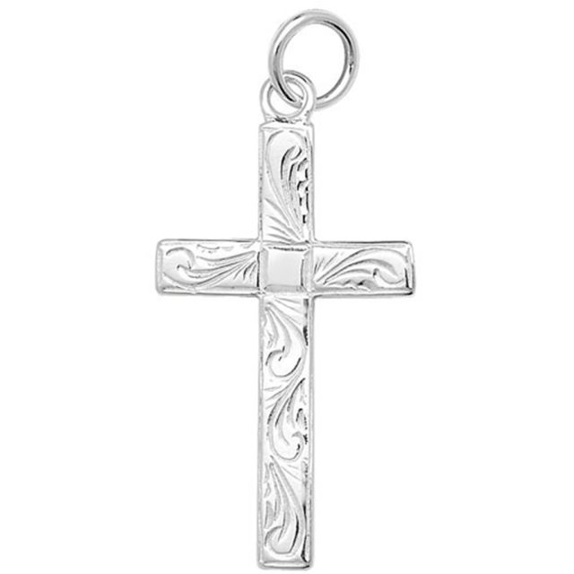 Buy Sterling Silver Large Engraved Flat Cross Pendant by World of Jewellery