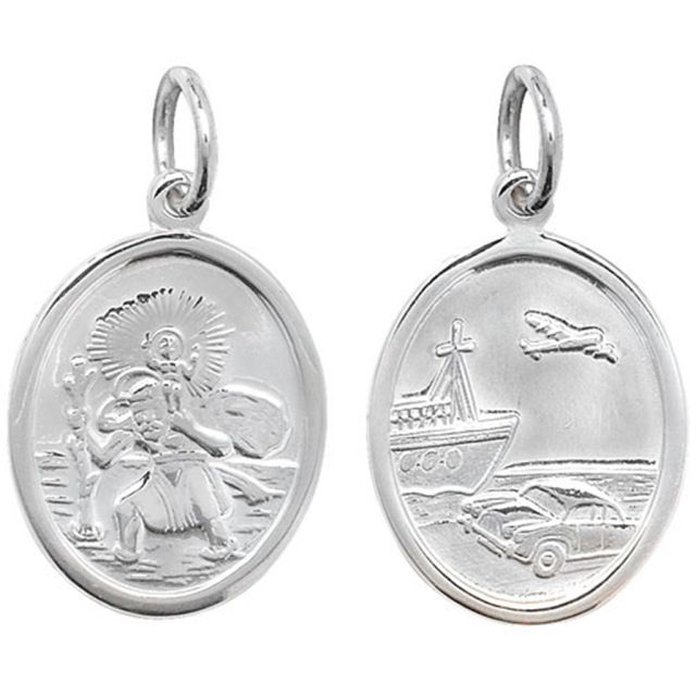 Buy Sterling Silver Small Oval Double Sided St Christopher Pendant by World of Jewellery