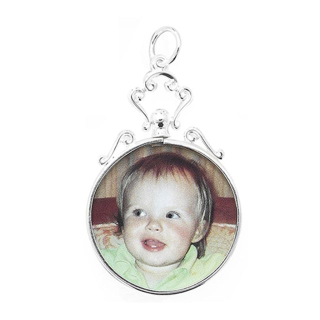 Buy Sterling Silver 27MM Round Fancy Photo Frame Pendant by World of Jewellery