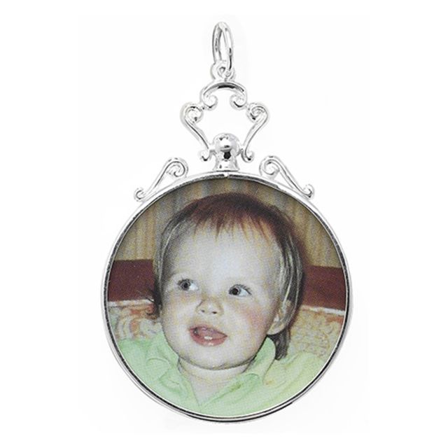 Buy Sterling Silver 32MM Round Fancy Photo Frame Pendant by World of Jewellery