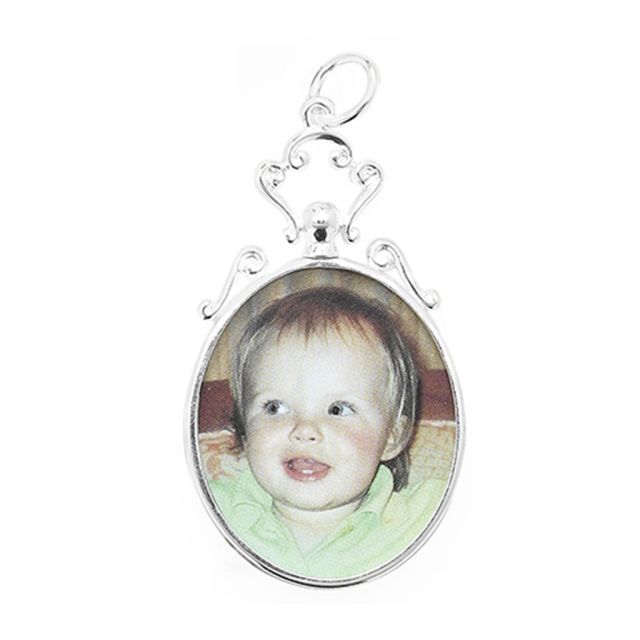 Buy Sterling Silver 29MM High Oval Fancy Photo Frame Pendant by World of Jewellery