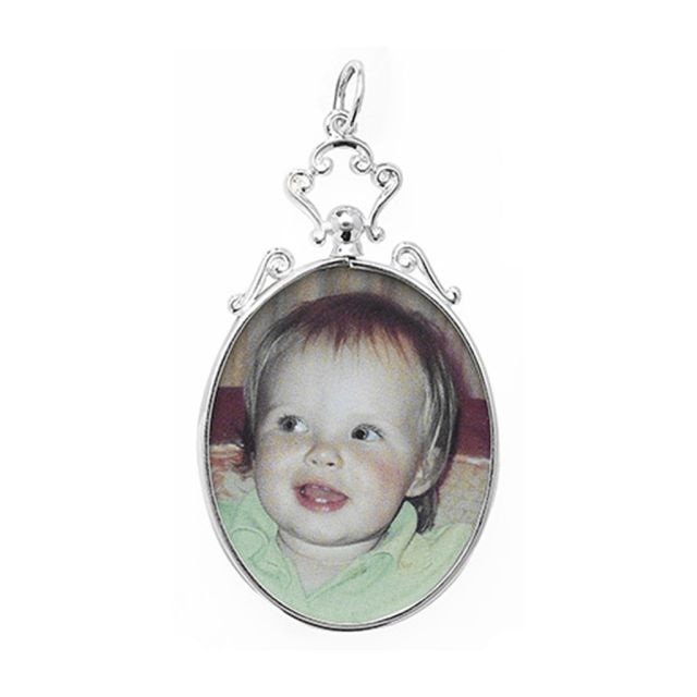 Buy Sterling Silver 37MM High Oval Fancy Photo Frame Pendant by World of Jewellery