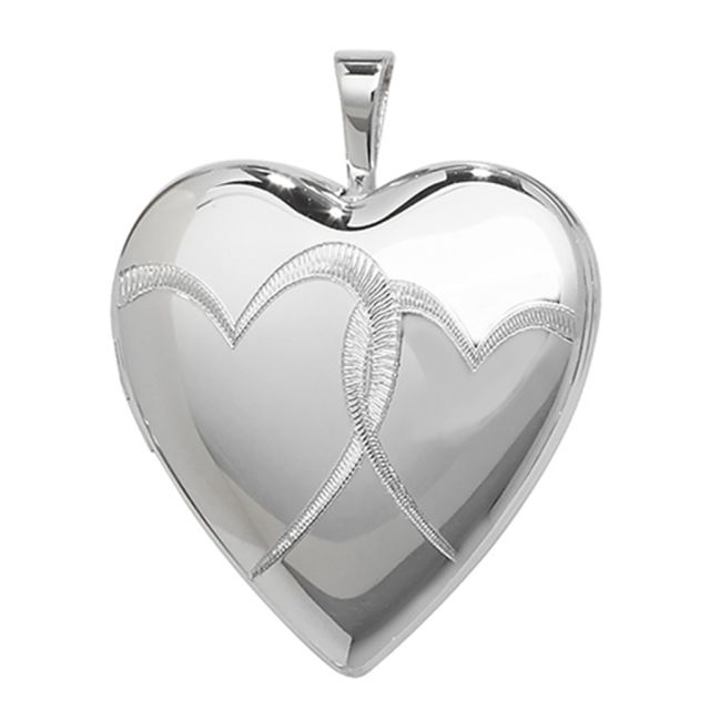 Buy Sterling Silver 20MM High Double Heart Engraved Heart Locket by World of Jewellery