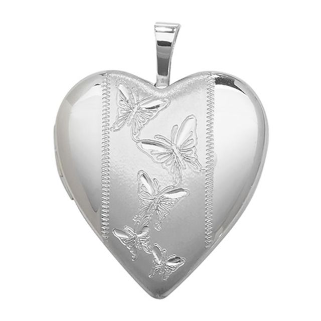 Buy Sterling Silver Butterfly Engraved Heart Locket by World of Jewellery