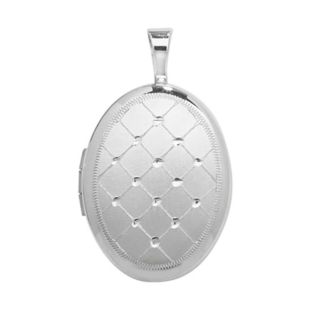 Buy Sterling Silver 20MM High Criss Cross Cushion Patterned Oval Locket by World of Jewellery