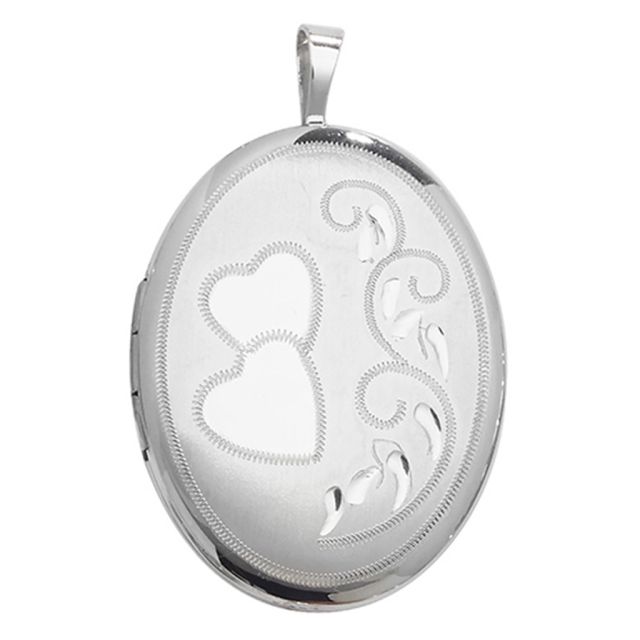 Buy Children's Sterling Silver Double Heart Engraved Oval Locket On A Curb Necklace by World of Jewellery