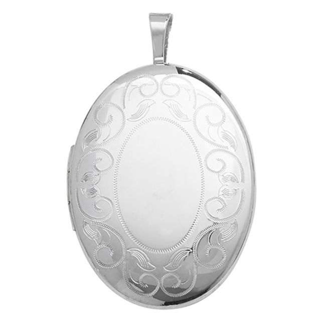Buy Children's Sterling Silver Fancy Engraved Edge Oval Locket On A Curb Necklace by World of Jewellery