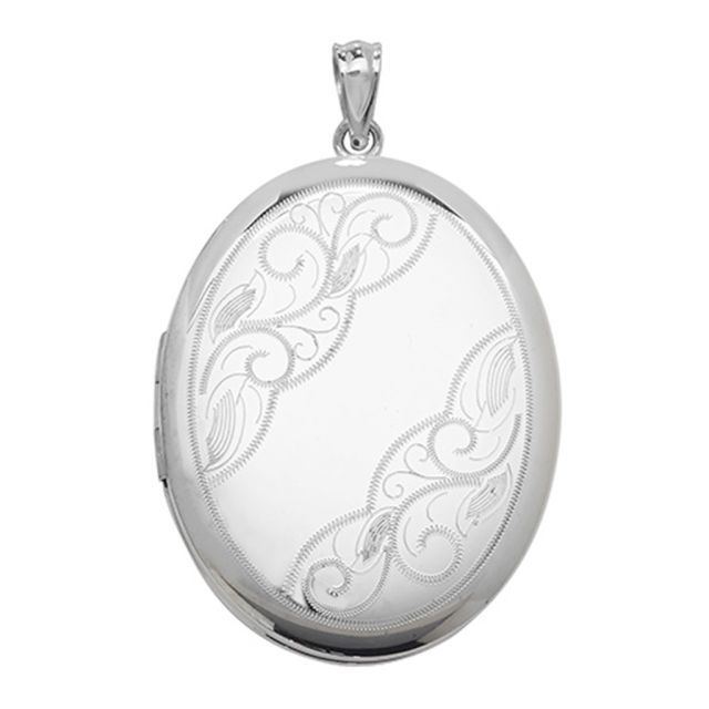 Buy Sterling Silver Engraved Corners Oval Locket On A Snake Necklace by World of Jewellery