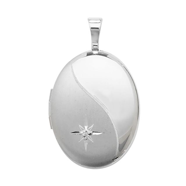 Buy Sterling Silver 0.01ct Diamond Set Fancy Oval Locket by World of Jewellery