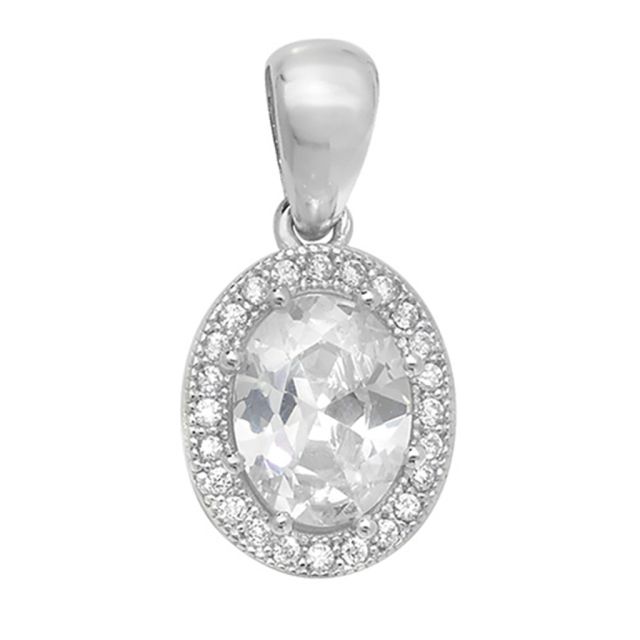 Buy Sterling Silver Cubic Zirconia Solid Oval Pendant by World of Jewellery