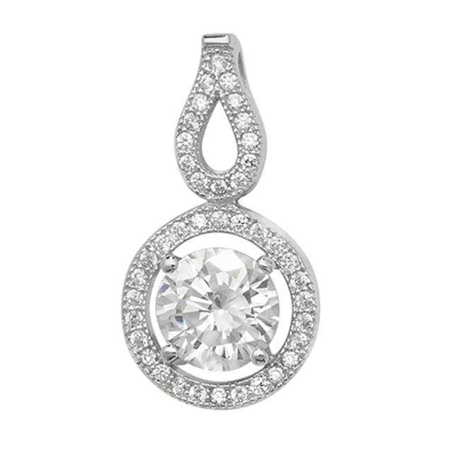 Buy Sterling Silver Cubic Zirconia Fancy Round Drop Pendant by World of Jewellery