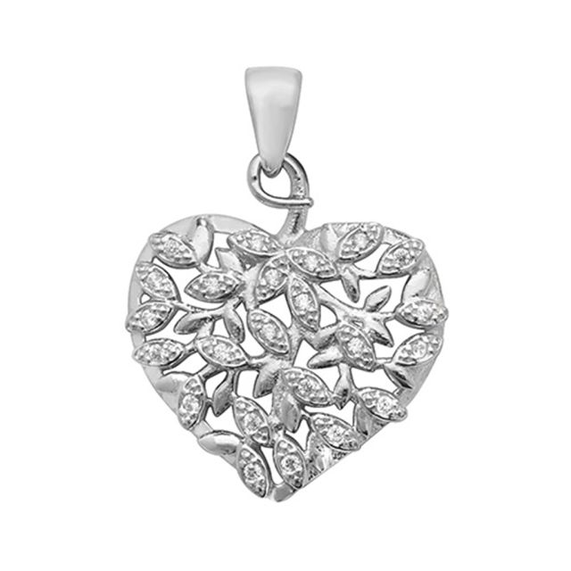 Buy Sterling Silver Cubic Zirconia Set Fancy Leaf Heart Pendant by World of Jewellery