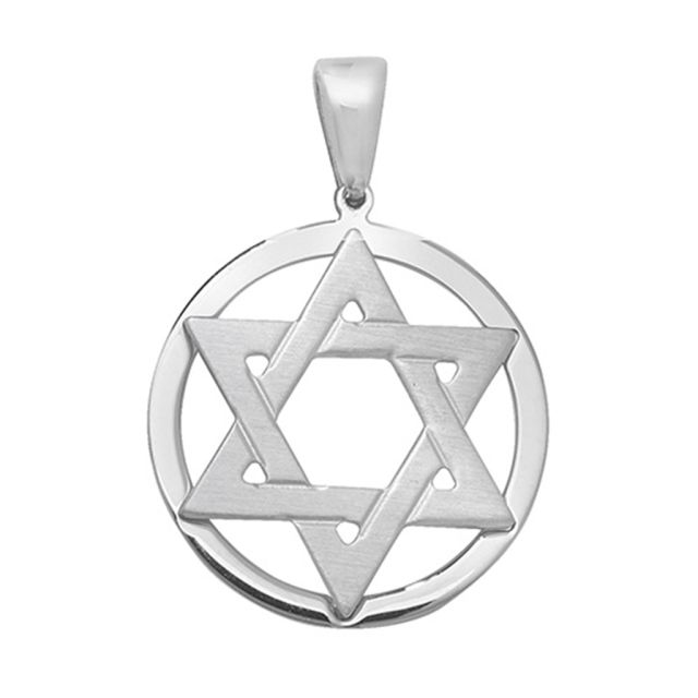 Buy Sterling Silver Plain 25MM Diameter Star Of David in A Circle Pendant by World of Jewellery