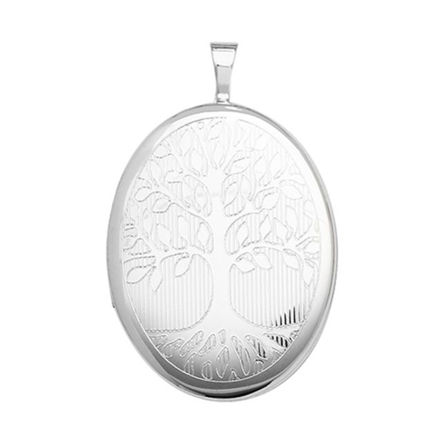 Buy Children's Sterling Silver 25MM Oval Engraved Tree Of Life Locket On A Curb Necklace by World of Jewellery