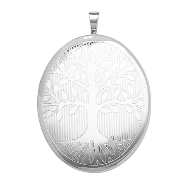 Buy Children's Sterling Silver 34MM Oval Engraved Tree Of Life Locket On A Curb Necklace by World of Jewellery