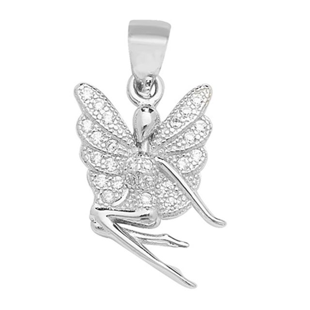 Buy Sterling Silver Cubic Zirconia Wings Sitting Fairy Pendant by World of Jewellery