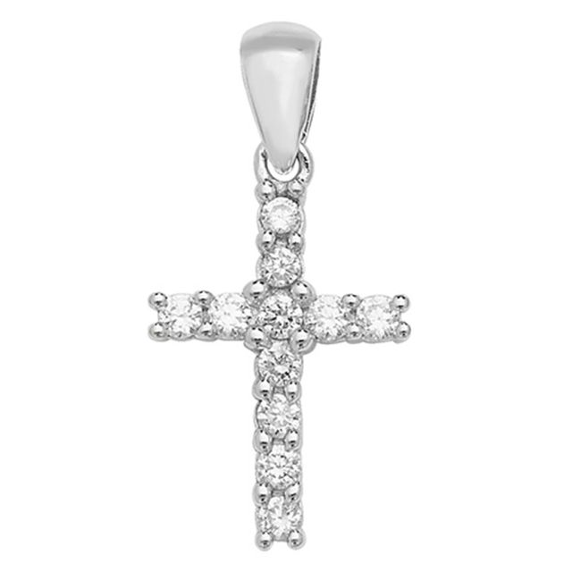 Buy Sterling Silver 17MM High Cubic Zirconia Set Cross Pendant by World of Jewellery