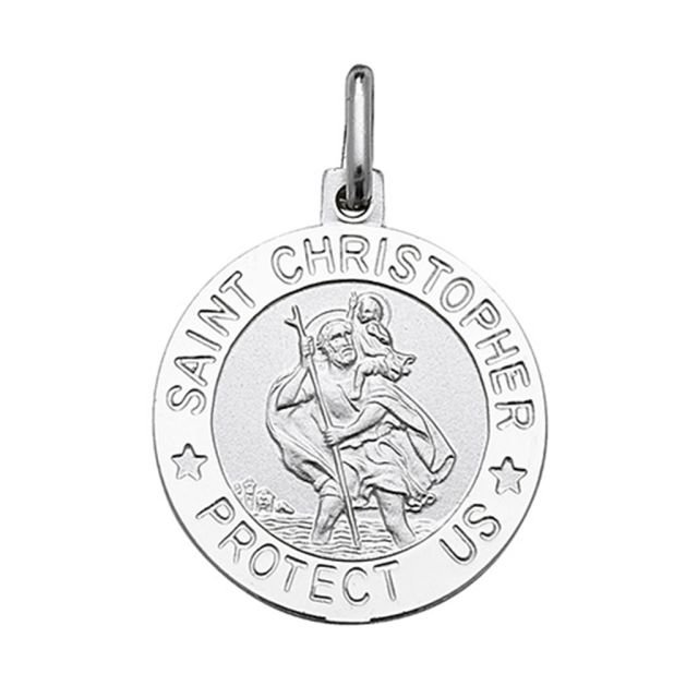 Buy Sterling Silver Round Saint Christopher Protect Us Pendant by World of Jewellery