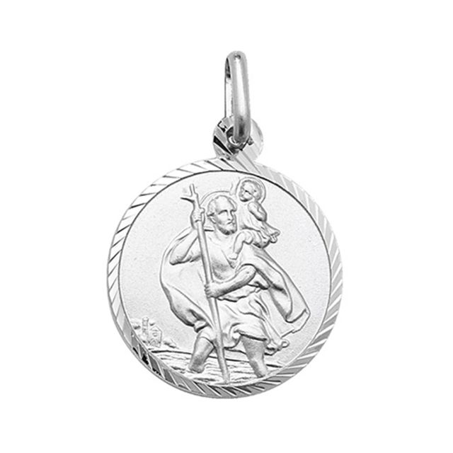 Buy Sterling Silver Diamond Cut 15MM Round Saint Christopher Pendant by World of Jewellery