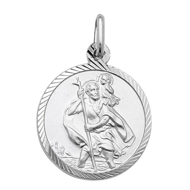 Buy Sterling Silver Diamond Cut 18MM Round Saint Christopher Pendant by World of Jewellery