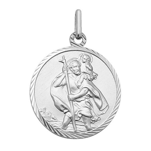 Buy Sterling Silver Diamond Cut 21MM Round Saint Christopher Pendant by World of Jewellery