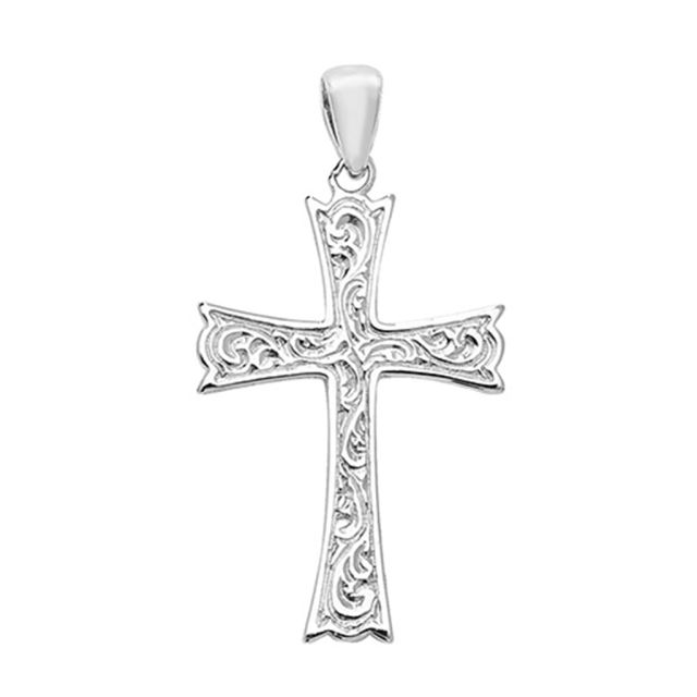 Buy Sterling Silver 29MM High Swirl Patterned Cross Pendant by World of Jewellery