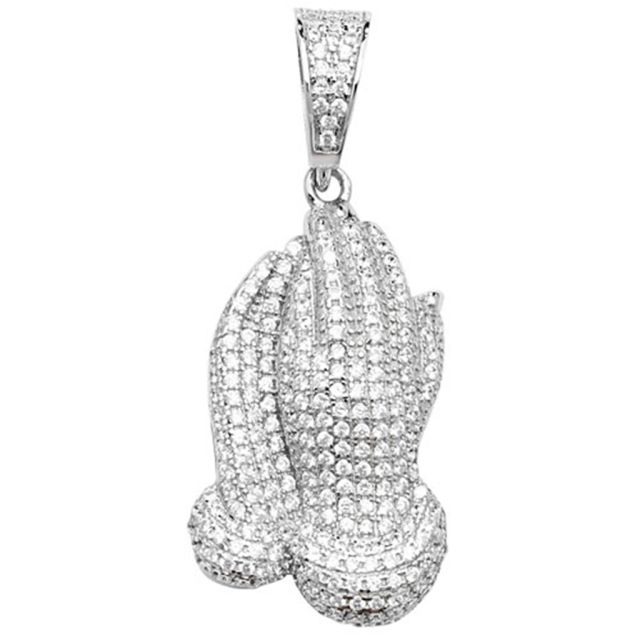 Buy Sterling Silver Cubic Zirconia 26MM High Encrusted Praying Hands Pendant by World of Jewellery