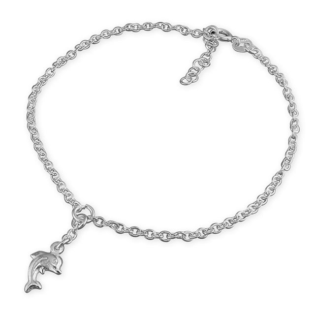 Buy Sterling Silver Dolphin Charm Anklet by World of Jewellery